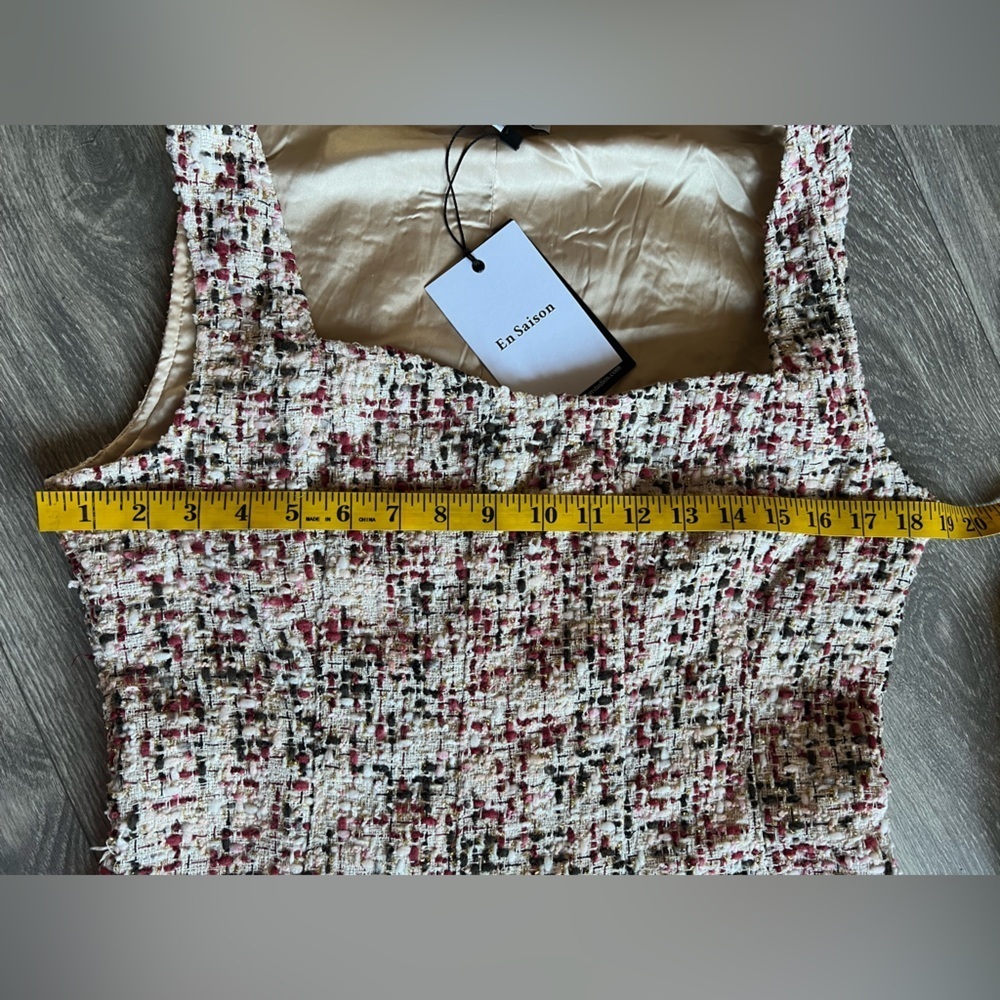 En Saison Everleigh Tweed Boucle Metallic Pleated Sleeveless mini dress L NWT - Picture 14 of 16